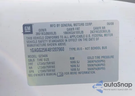 2008 Chevrolet Express Ls from USA, damaged, VIN 1GAGG25K481207960